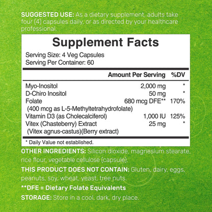 Myo-Inositol & D-Chiro Inositol Supplement (40:1) 2,050mg Per Serving, 240 Veggie Cap - Maple Wellness Supplements