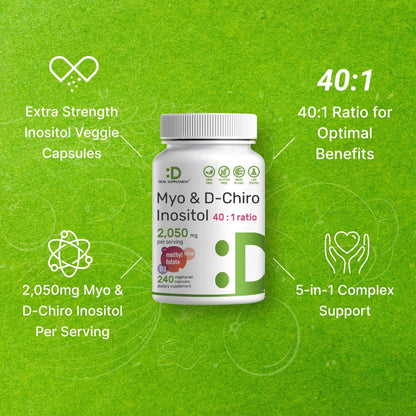 Myo-Inositol & D-Chiro Inositol Supplement (40:1) 2,050mg Per Serving, 240 Veggie Cap - Maple Wellness Supplements