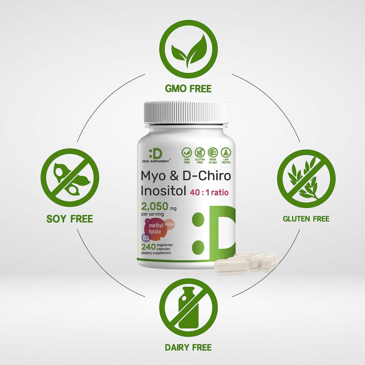 Myo-Inositol & D-Chiro Inositol Supplement (40:1) 2,050mg Per Serving, 240 Veggie Cap - Maple Wellness Supplements