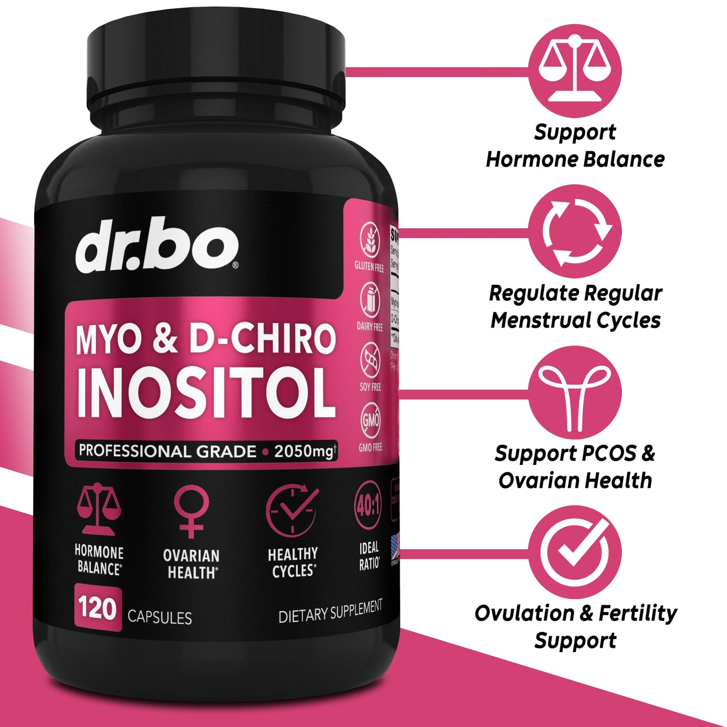 Myo-Inositol & D-Chiro Inositol Supplement Capsules - 40:1 Ratio Hormone Balance - Maple Wellness Supplements