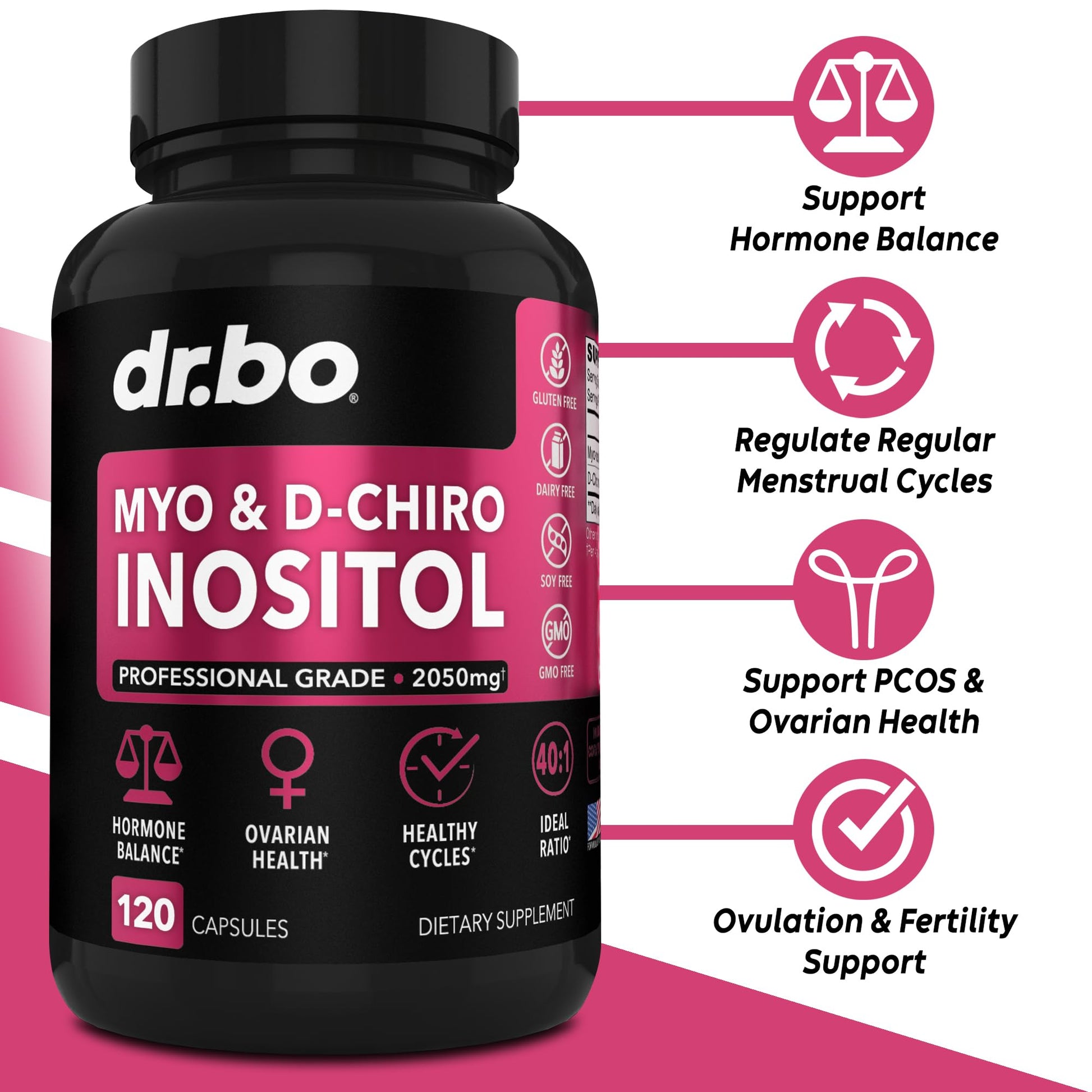 Myo-Inositol & D-Chiro Inositol Supplement Capsules - 40:1 Ratio Hormone Balance - Maple Wellness Supplements