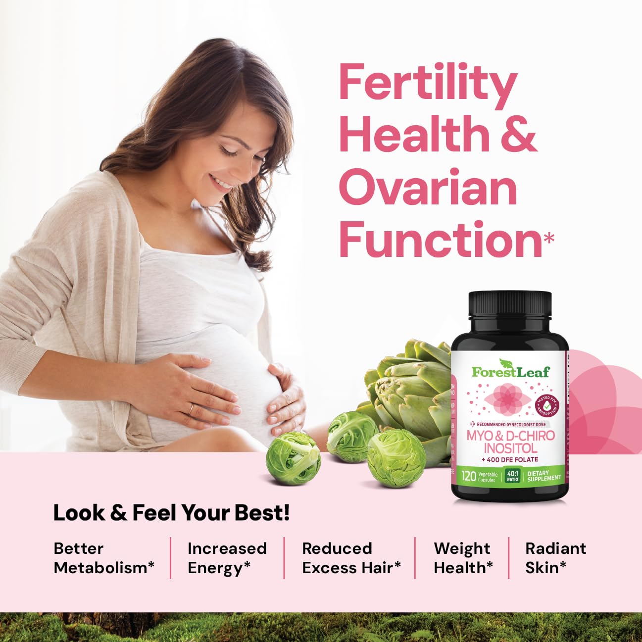 Myo-Inositol & D-Chiro Inositol Supplement for Women's Health | Fertility Supplements Women | Inositol 40:1 Ratio Support Ovarian Function & Healthy Hormone Balance Women | 2050mg | 120 Powder Caps - Maple Wellness Supplements