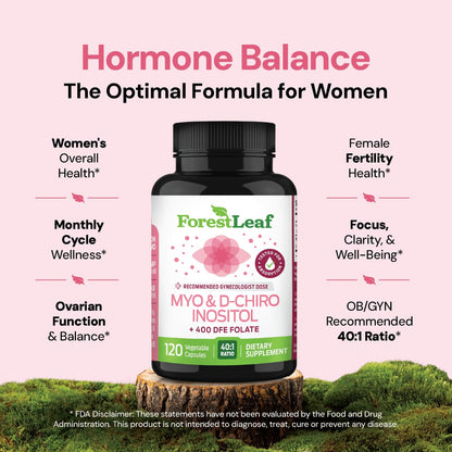 Myo-Inositol & D-Chiro Inositol Supplement for Women's Health | Fertility Supplements Women | Inositol 40:1 Ratio Support Ovarian Function & Healthy Hormone Balance Women | 2050mg | 120 Powder Caps - Maple Wellness Supplements