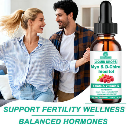 Myo Inositol & D-Chiro Inositol Supplement Liquid for Women- Ideal 40:1 Ratio Inositol Drops with MTHF Folate, Magnesium, Vitamin D, Supports Hormone Balance, Regular Cycles & Ovarian Health丨Vegan - Maple Wellness Supplements