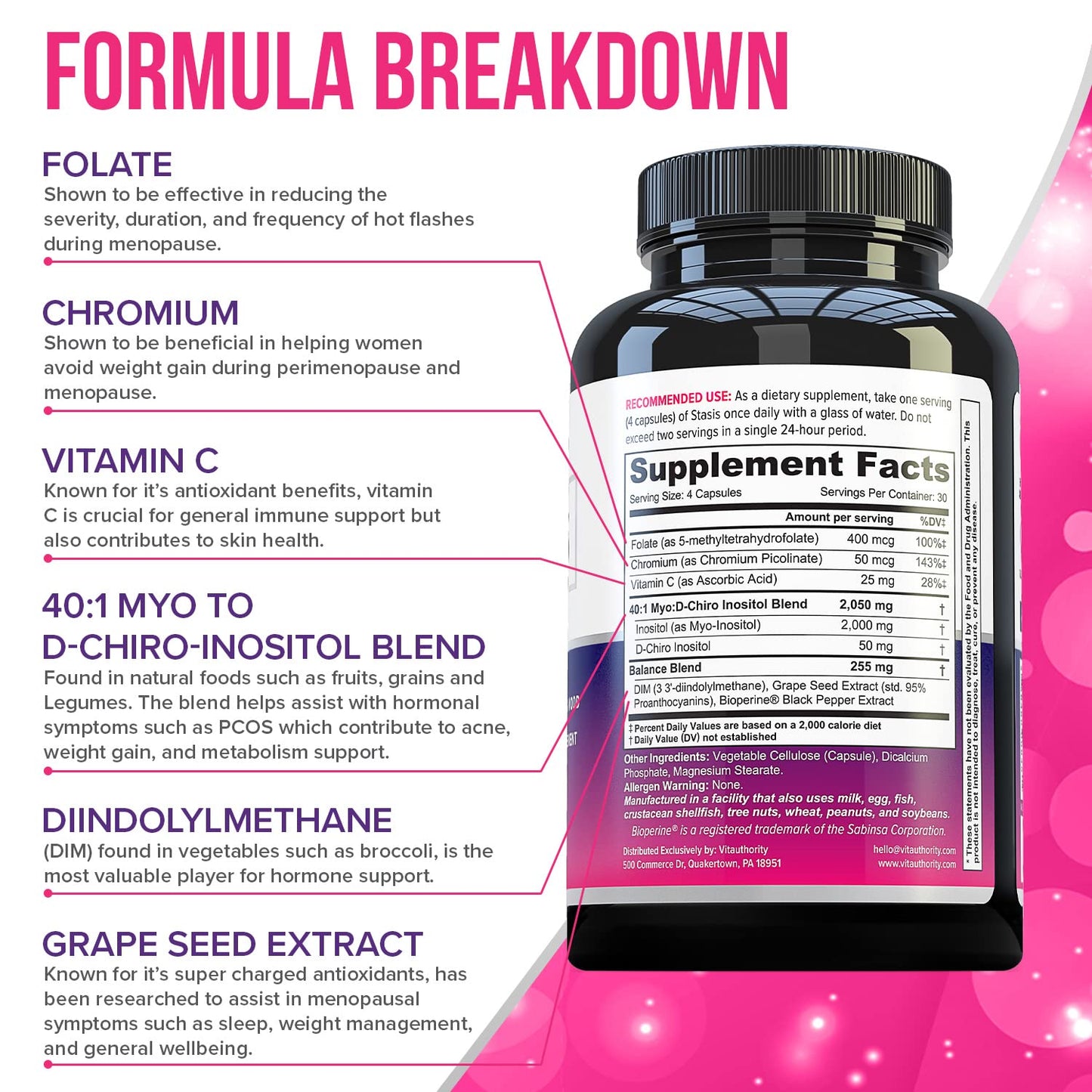 Myo-Inositol D-Chiro Women's Hormone Balance Supplement - 40:1 Myo-Inositol & D-ChiroInositol Blend with DIM for Hormone Balance for Women - Health Vitamins for Skin, Energy, & Cycle Support (1 Month) - Maple Wellness Supplements