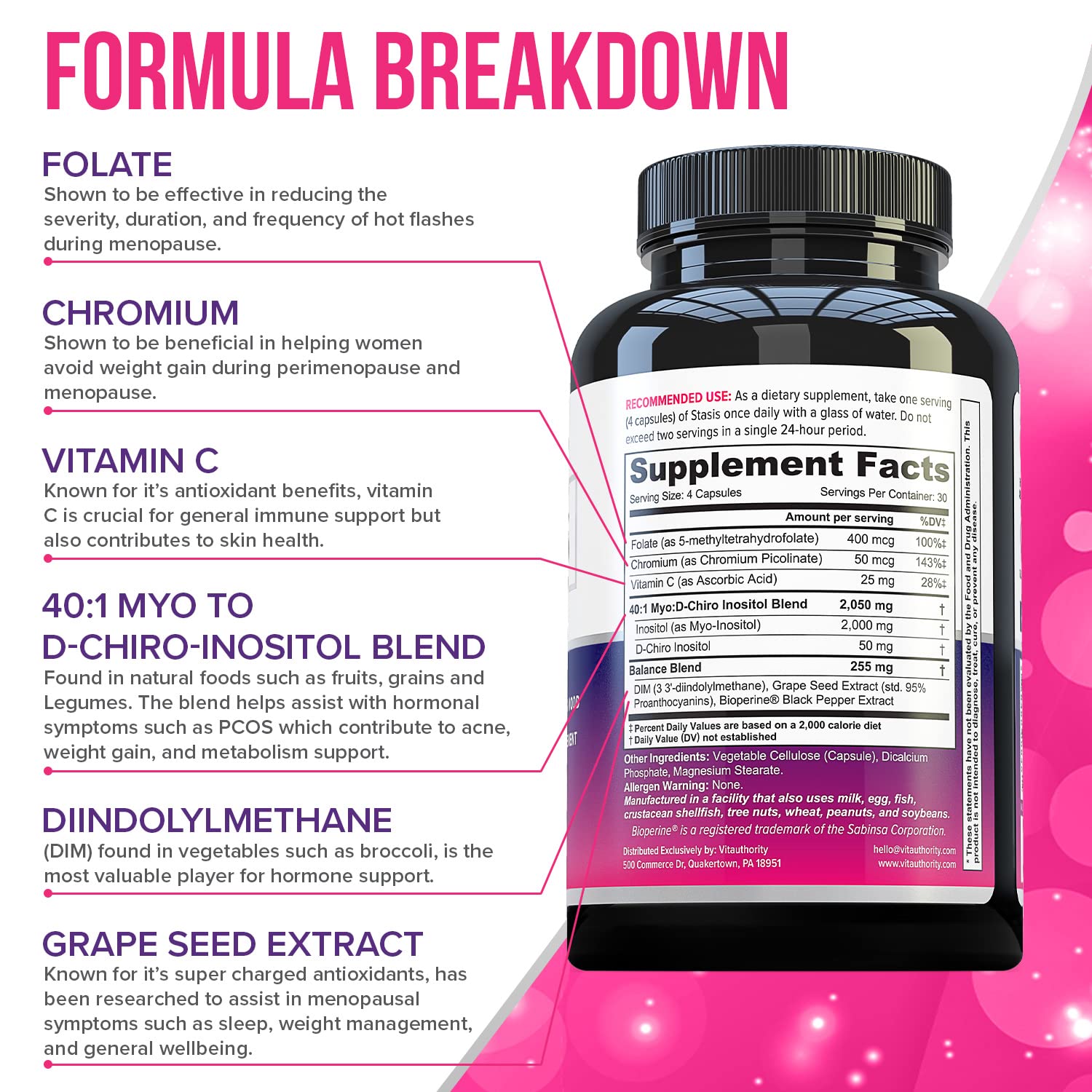 Myo-Inositol D-Chiro Women's Hormone Balance Supplement - 40:1 Myo-Inositol & D-ChiroInositol Blend with DIM for Hormone Balance for Women - Health Vitamins for Skin, Energy, & Cycle Support (1 Month) - Maple Wellness Supplements