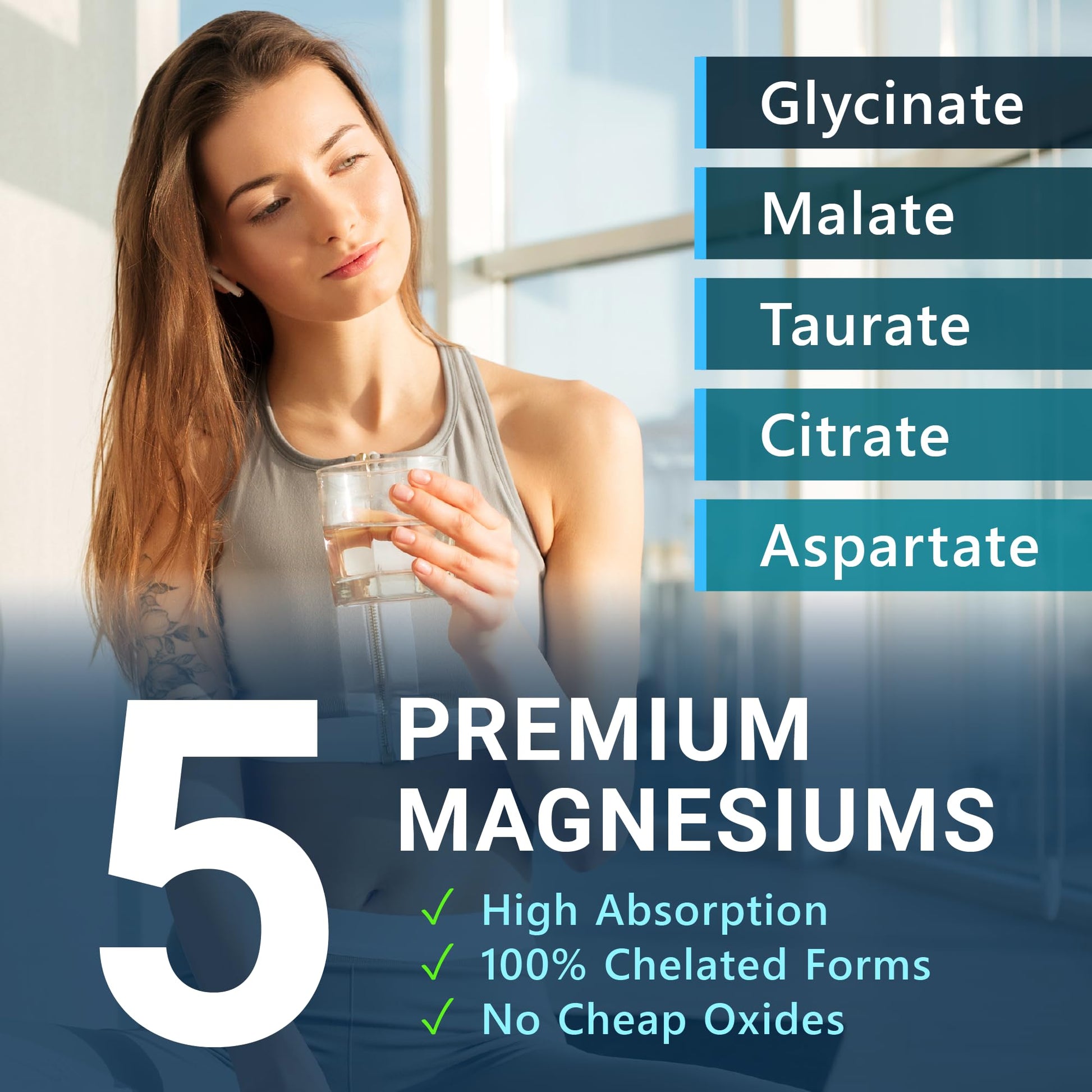 MyoActivo 5-in-1 Magnesium Complex - High Absorption - Chelated Magnesium Glycinate, Malate, Citrate, Taurate, & Aspartate for Nerves, Muscles, Bones | 120 Capsules | Magnesium Supplement - Maple Wellness Supplements