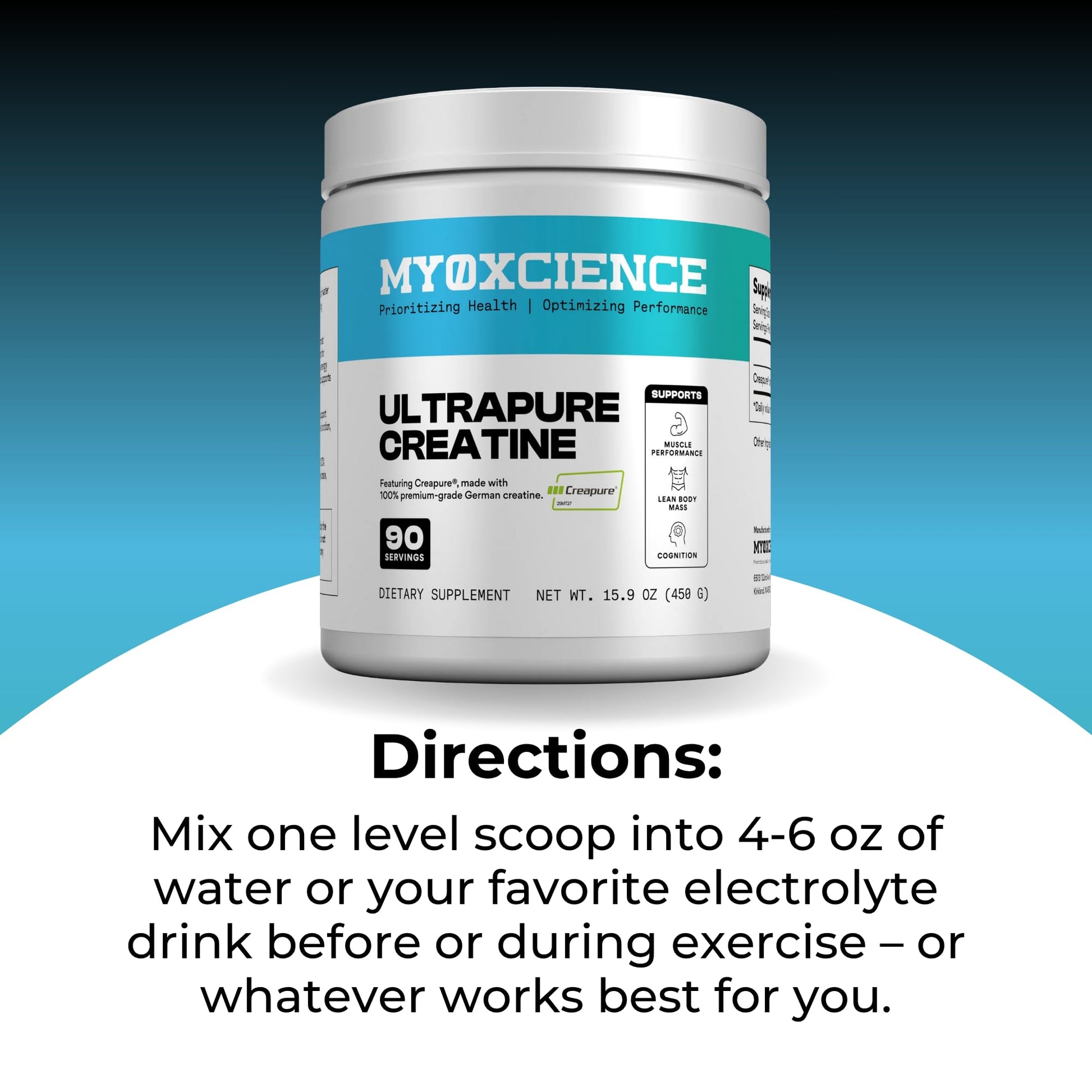 MYOXCIENCE Creapure® Creatine | 5 Grams German Creatine Monohydrate Per Serving | Supports Muscle Performance, Lean Body Mass, & Cognition (90 Serving Jar) - Maple Wellness Supplements