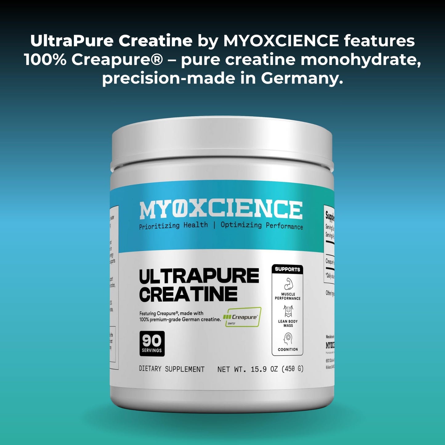 MYOXCIENCE Creapure® Creatine | 5 Grams German Creatine Monohydrate Per Serving | Supports Muscle Performance, Lean Body Mass, & Cognition (90 Serving Jar) - Maple Wellness Supplements