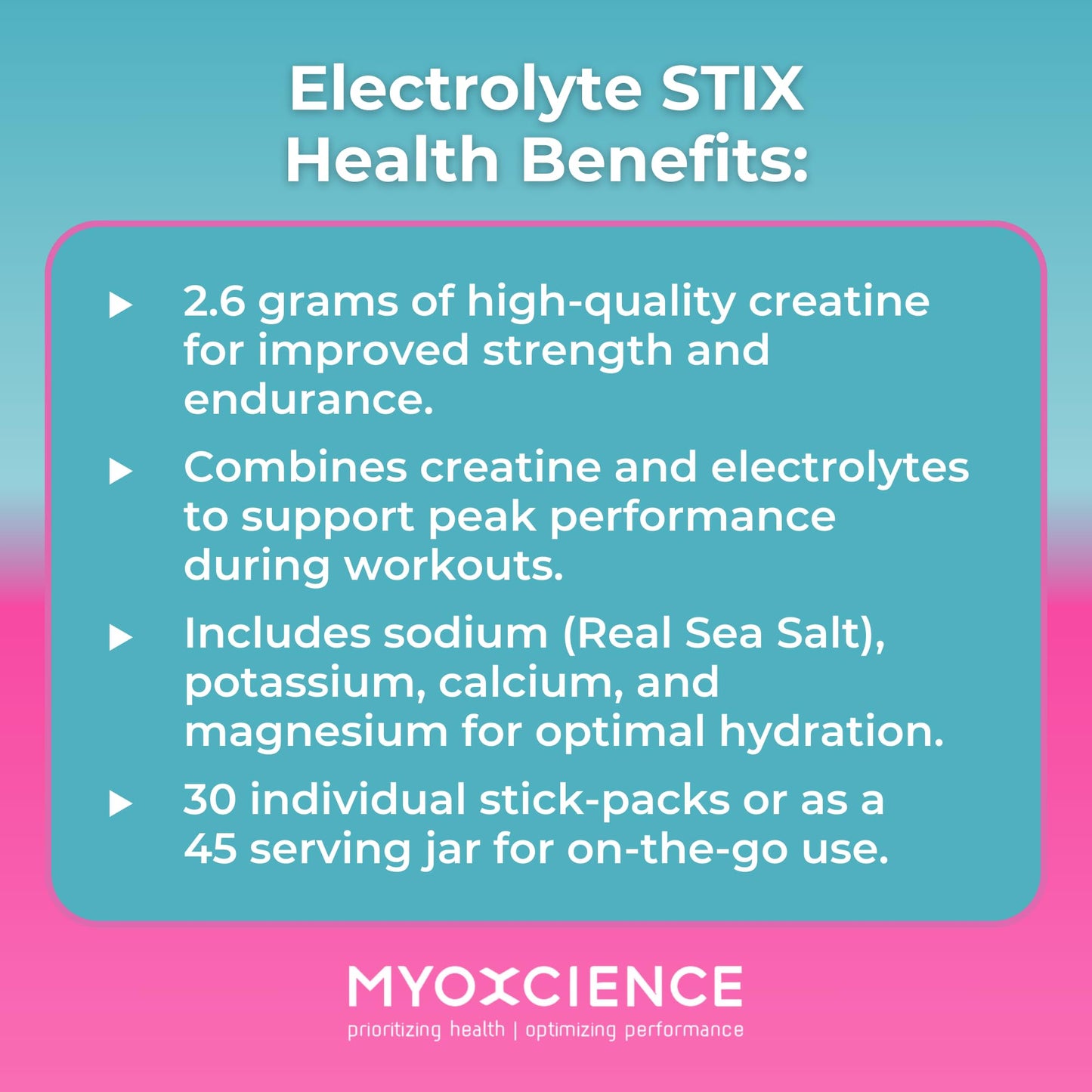 MYOXCIENCE Electrolyte STIX | Creatine Electrolyte Powder | Recovery from Exercise & Muscle Development w/Real Salt (Natural Orange Flavor) (Jar 45 ct) - Maple Wellness Supplements