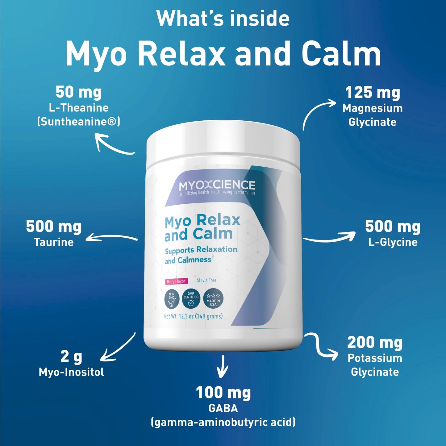 MYOXCIENCE Myo Relax & Calm | Myo-Inositol, L-Theanine, Taurine, Magnesium & GABA | Supports Sleep, Neurotransmitter & Hormone Support (Berry Flavor) (60 Servings) - Maple Wellness Supplements