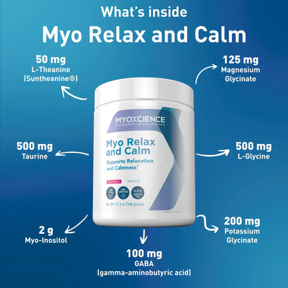 MYOXCIENCE Myo Relax & Calm | Myo-Inositol, L-Theanine, Taurine, Magnesium & GABA | Supports Sleep, Neurotransmitter & Hormone Support (Berry Flavor) (60 Servings) - Maple Wellness Supplements
