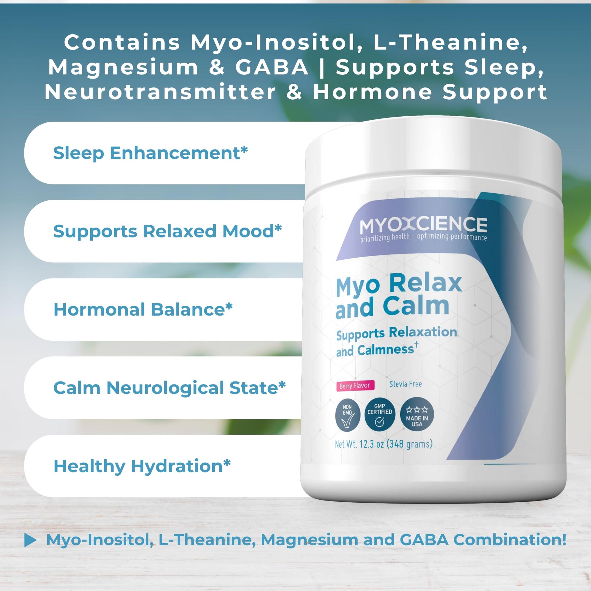 MYOXCIENCE Myo Relax & Calm | Myo-Inositol, L-Theanine, Taurine, Magnesium & GABA | Supports Sleep, Neurotransmitter & Hormone Support (Berry Flavor) (60 Servings) - Maple Wellness Supplements
