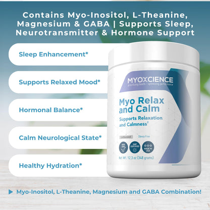 MYOXCIENCE Myo Relax & Calm | Myo-Inositol, L-Theanine, Taurine, Magnesium & GABA | Supports Sleep, Neurotransmitter & Hormone Support (Unflavored) (60 Servings) - Maple Wellness Supplements