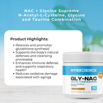 MYOXCIENCE NAC Glycine Supreme | N-Acetyl-L-Cysteine, Glycine, and Taurine Combination (Natural Peach and Pineapple Flavor) (30 Servings) - Maple Wellness Supplements