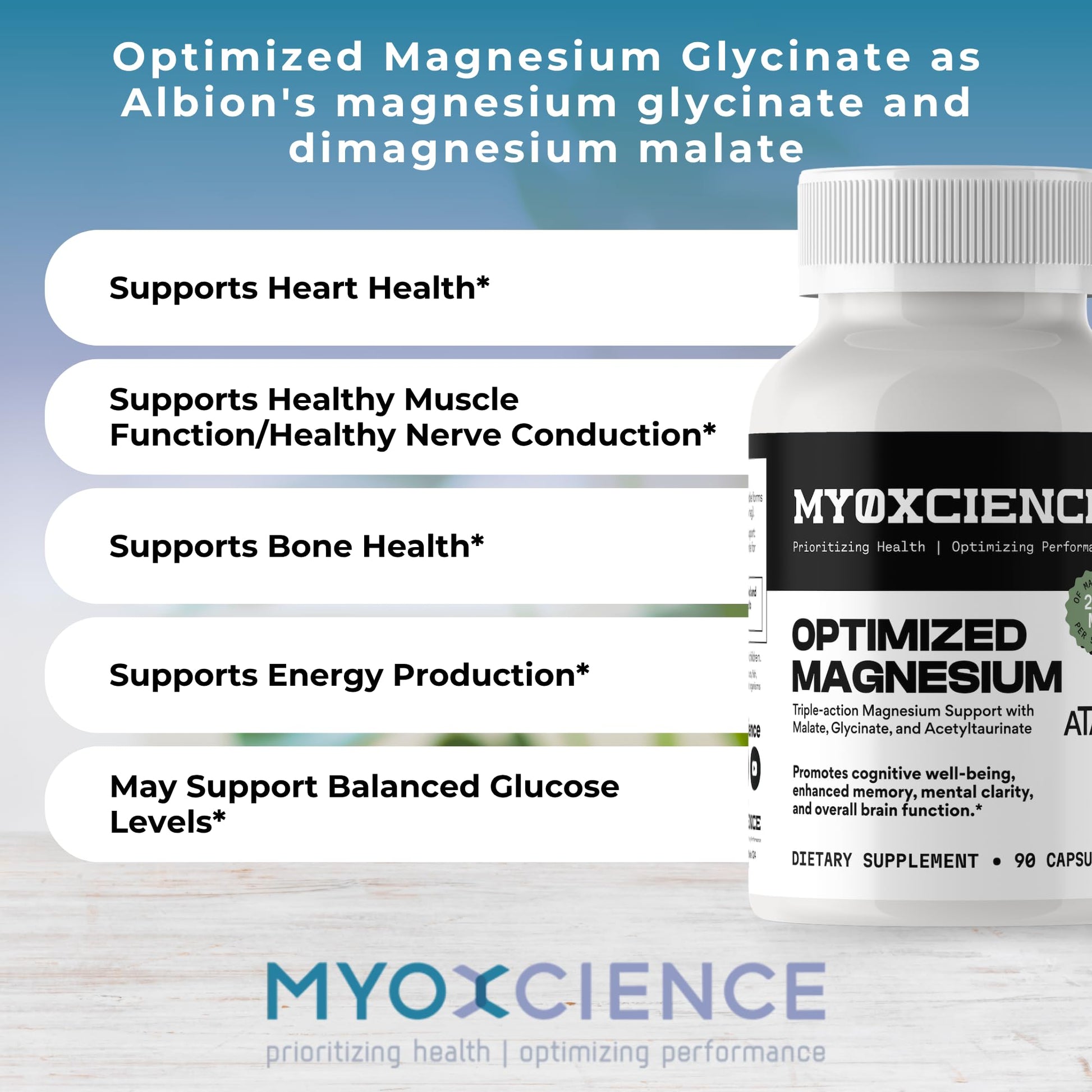MYOXCIENCE Optimized Magnesium Glycinate + Magnesium Taurate (as ATAmag®) for High Brain Bioavailability to Support Stress Relief and Sleep | 30 Servings - Maple Wellness Supplements