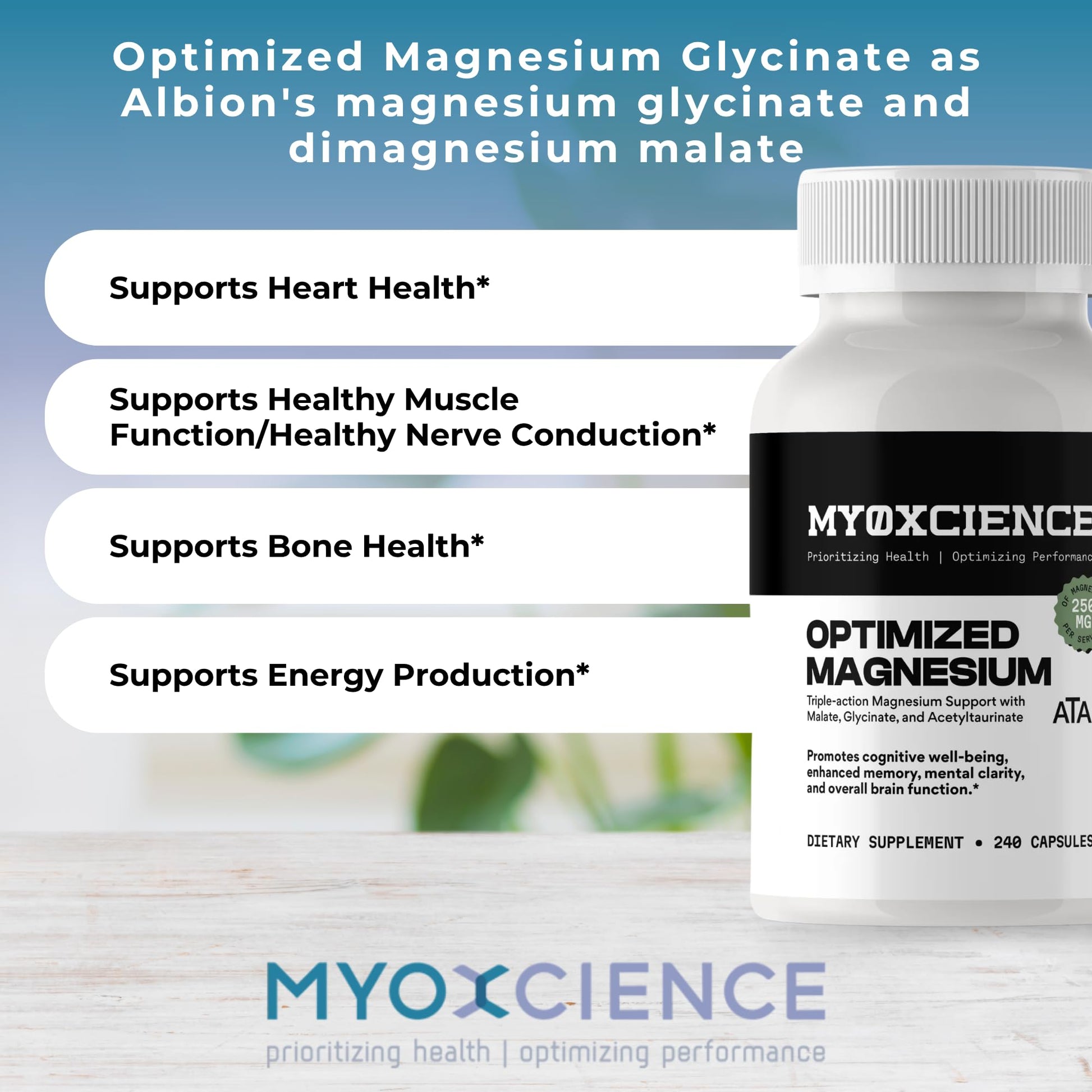 MYOXCIENCE Optimized Magnesium Glycinate + Magnesium Taurate (as ATAmag®) for High Brain Bioavailability to Support Stress Relief and Sleep | 80 Servings - Maple Wellness Supplements