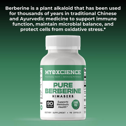 MYOXCIENCE Pure Berberine Himaberb | 500 mg of Berberine HCl per Serving | 90 Servings - Maple Wellness Supplements