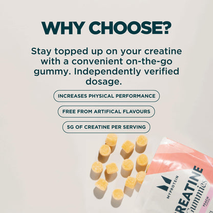 Myprotein Creatine Gummies, 5g Creatine Monohydrate per Serving, Peach, 90 Count, 18 Servings, Chewable Post/Pre Workout Strength & Recovery Sports Nutrition Supplement, Vegan, Non-GMO - Maple Wellness Supplements