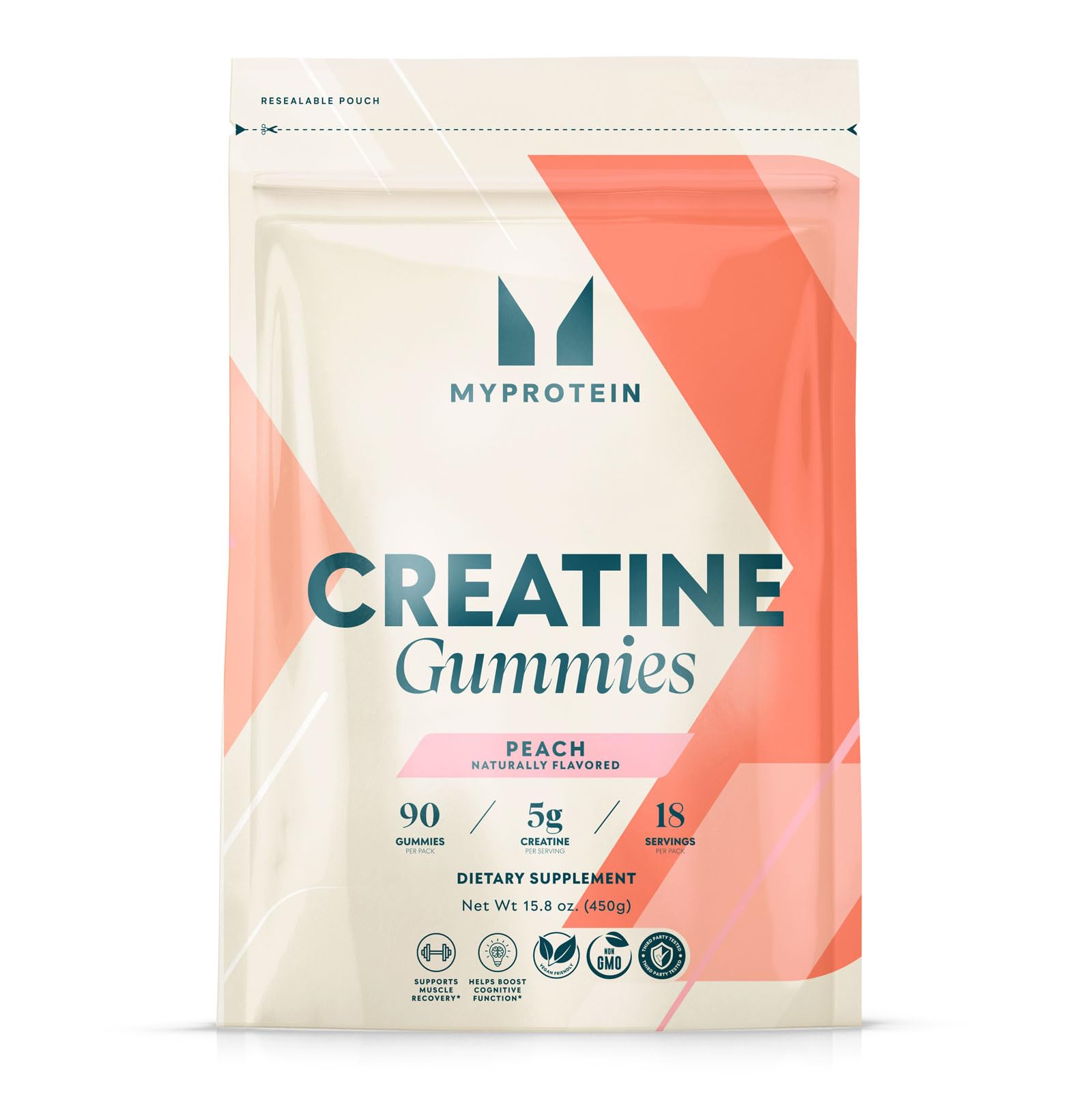 Myprotein Creatine Gummies, 5g Creatine Monohydrate per Serving, Peach, 90 Count, 18 Servings, Chewable Post/Pre Workout Strength & Recovery Sports Nutrition Supplement, Vegan, Non-GMO - Maple Wellness Supplements