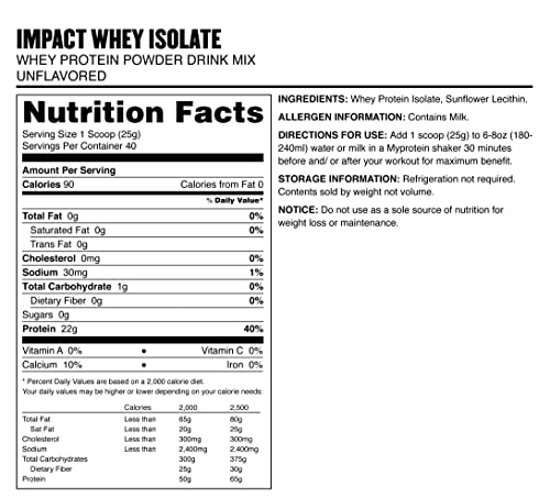 Myprotein Impact Whey Isolate Protein Powder, Gluten Free Protein Powder, Muscle Mass - Maple Wellness Supplements