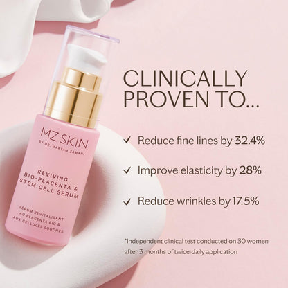 MZ SKIN Reviving Bio-Placenta & Stem Cell Serum, Night Treatment for Powerful Rejuvenation, With Peptides, Squalane & Hyaluronic Acid, Perfect For Anti-Aging, Wrinkles & Fine Lines, 1.01 fl oz - Maple Wellness Supplements