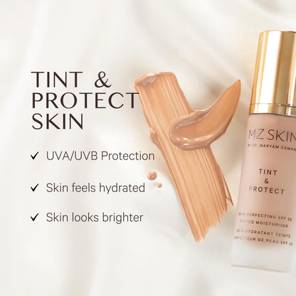 MZ SKIN Tint & Protect Skin Perfecting SPF 30 Tinted Moisturiser 1.01 fl oz | Broad Spectrum UVA/UVB | With Hyaluronic Acid, Kahai Nut Oil & Vitamin C - Maple Wellness Supplements