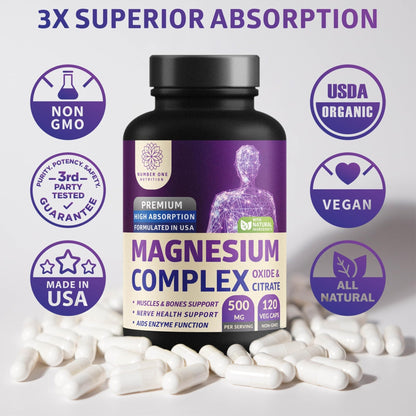 N1N Premium Magnesium Complex - High Absorption Magnesium Supplement for Women and Men to Support Regularity and Bone Health- 120 Veggie Capsules - Maple Wellness Supplements