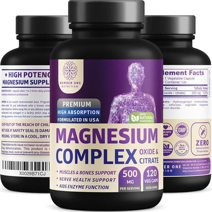 N1N Premium Magnesium Complex - High Absorption Magnesium Supplement for Women and Men to Support Regularity and Bone Health- 120 Veggie Capsules - Maple Wellness Supplements