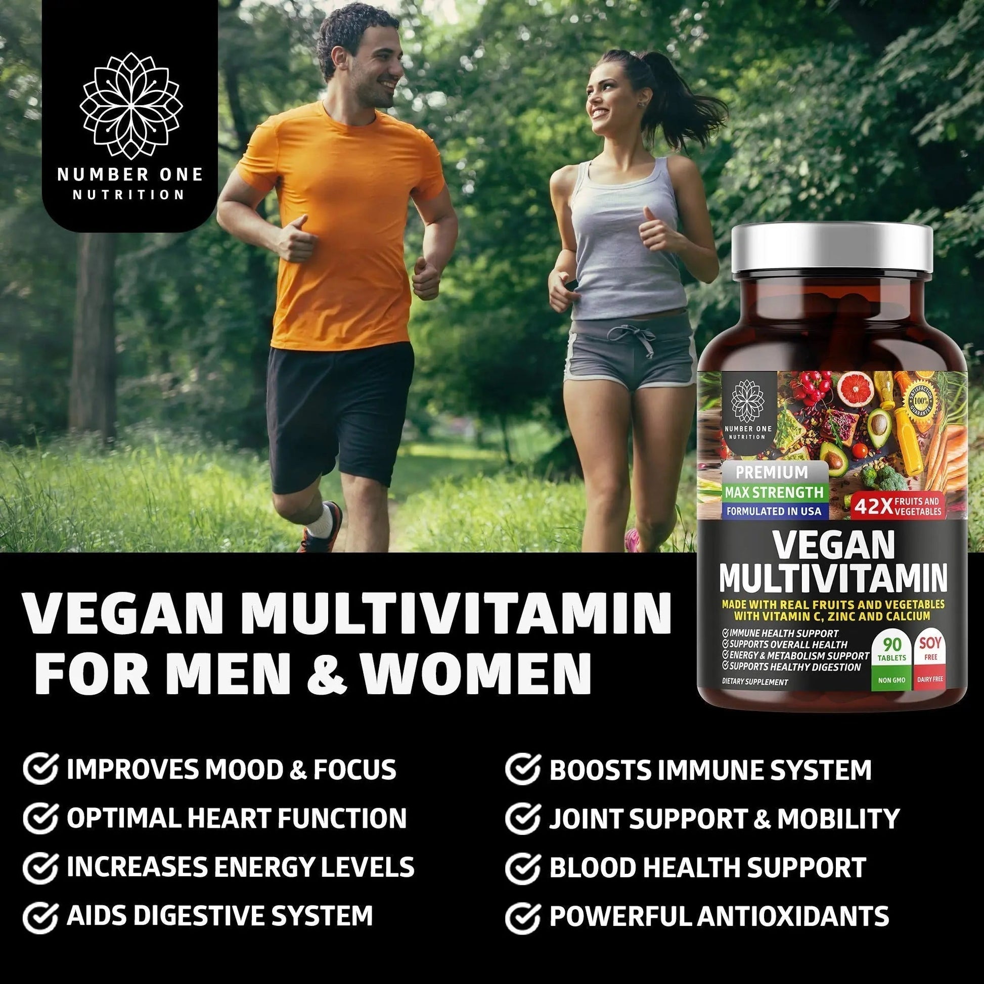 N1N Premium Plant Based Multivitamin [42 Powerful Ingredients] Men & Women Daily Multivitamins with Raw Veggies and Fruits, Probiotics - Maple Wellness Supplements