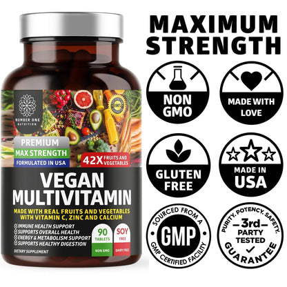 N1N Premium Plant Based Multivitamin [42 Powerful Ingredients] Men & Women Daily Multivitamins with Raw Veggies and Fruits, Probiotics - Maple Wellness Supplements