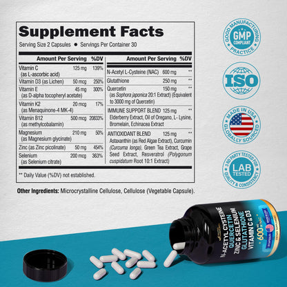 NAC 600 mg Supplement | Quercetin | Zinc | Glutathione | Selenium | Vitamin C & D3 - Maple Wellness Supplements