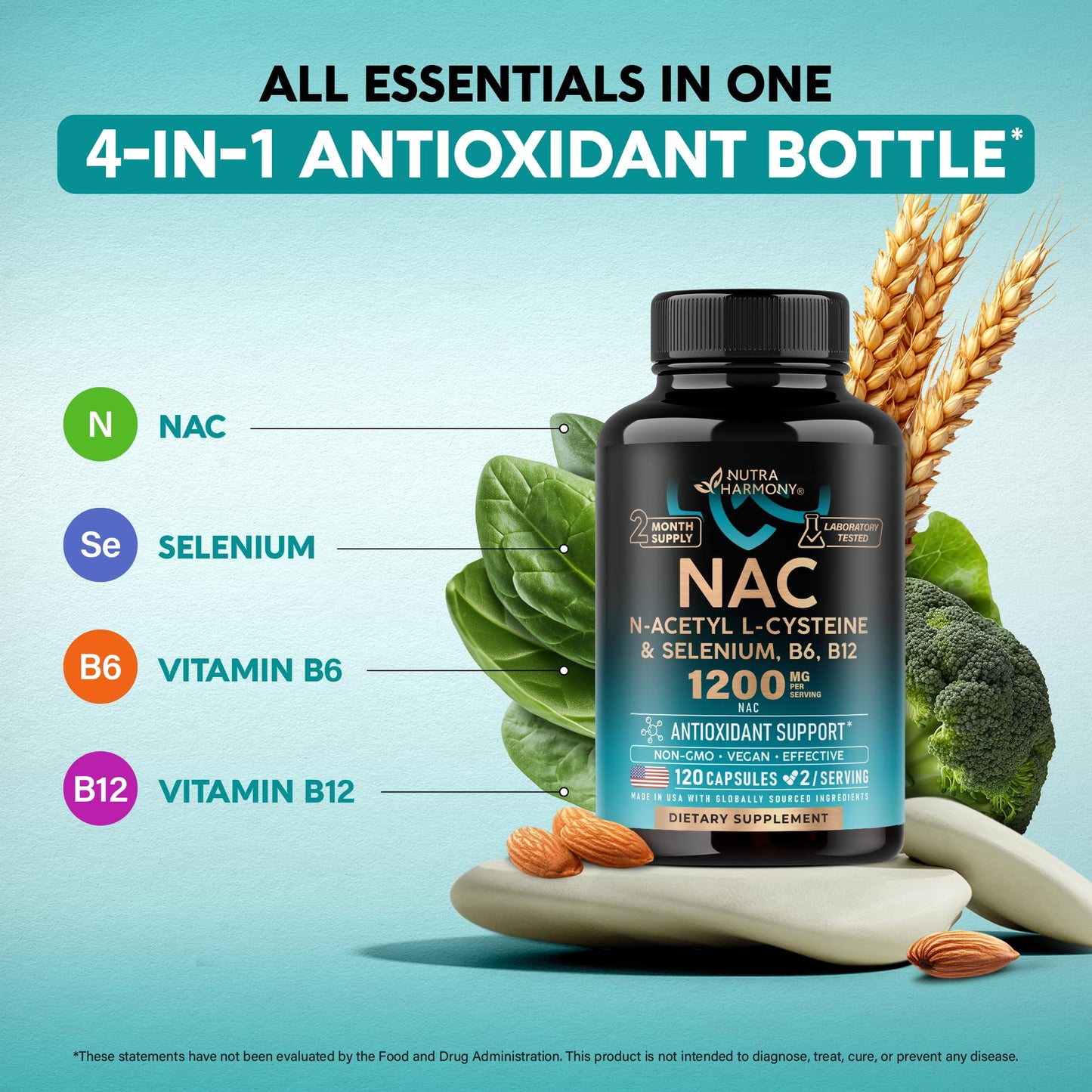 NAC Supplement | Selenium | B6 | B12 - Antioxidant, Immune Support - N Acetyl Cysteine 600 mg per Capsule, 1200 mg per Serving - Made in USA - Non-GMO, Gluten-Free - Maple Wellness Supplements