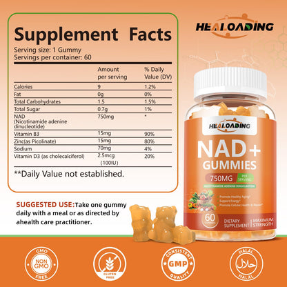 NAD+ Gummies NAD Resveratrol Supplement : NAD Supplements for Women Aging Defense Absorption Than Nicotinamide Riboside Boost Vitamin B3 D3 Sodium Zinc Support Cellular Health Energy and DNA Repair - Maple Wellness Supplements