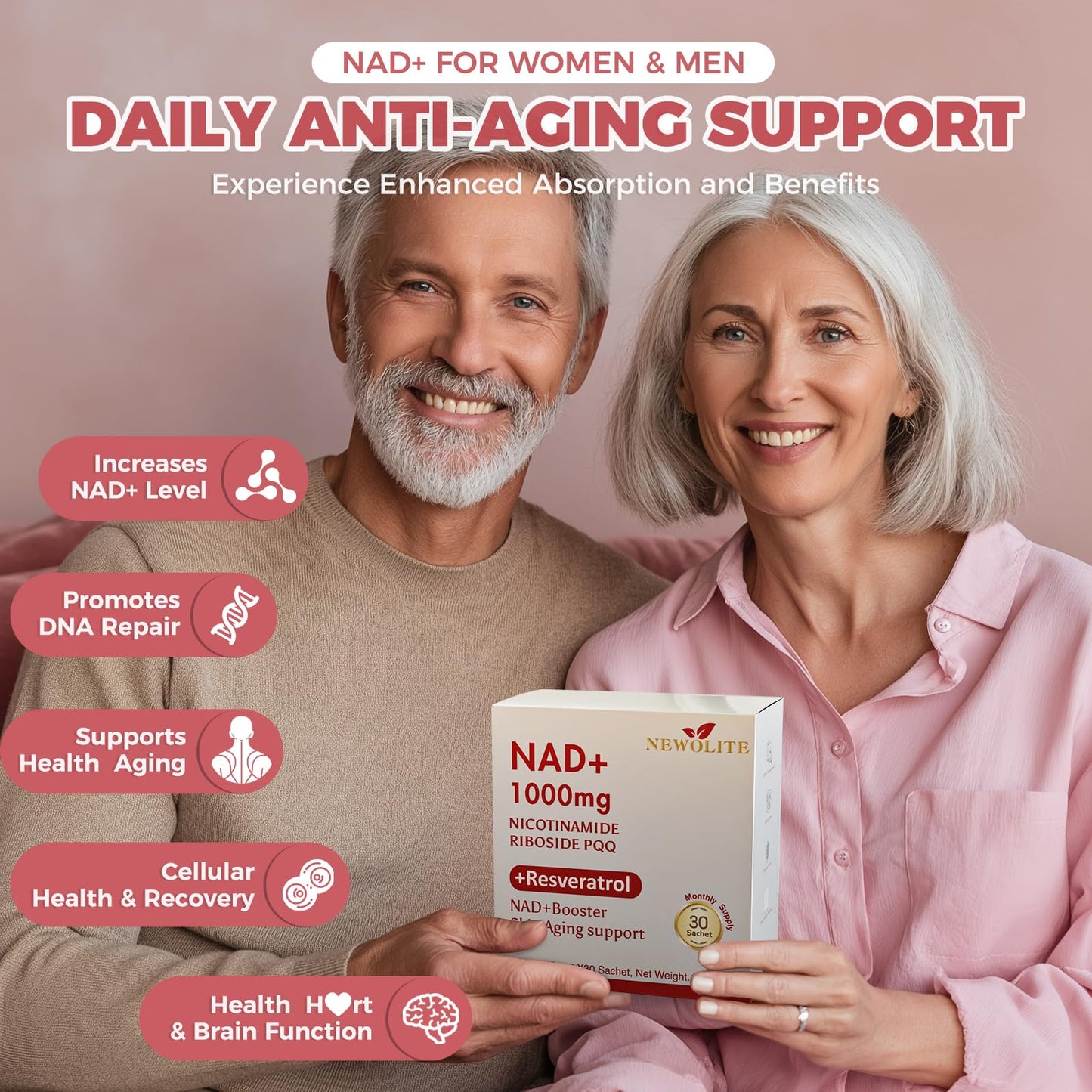 NAD+ Liquid Supplement 1000mg 30 Sachet, Nicotinamide Riboside & Resveratrol with PQQ DNA Repair Advanced NAD Supplement for Men & Women,Boosts Cellular Energy - Maple Wellness Supplements