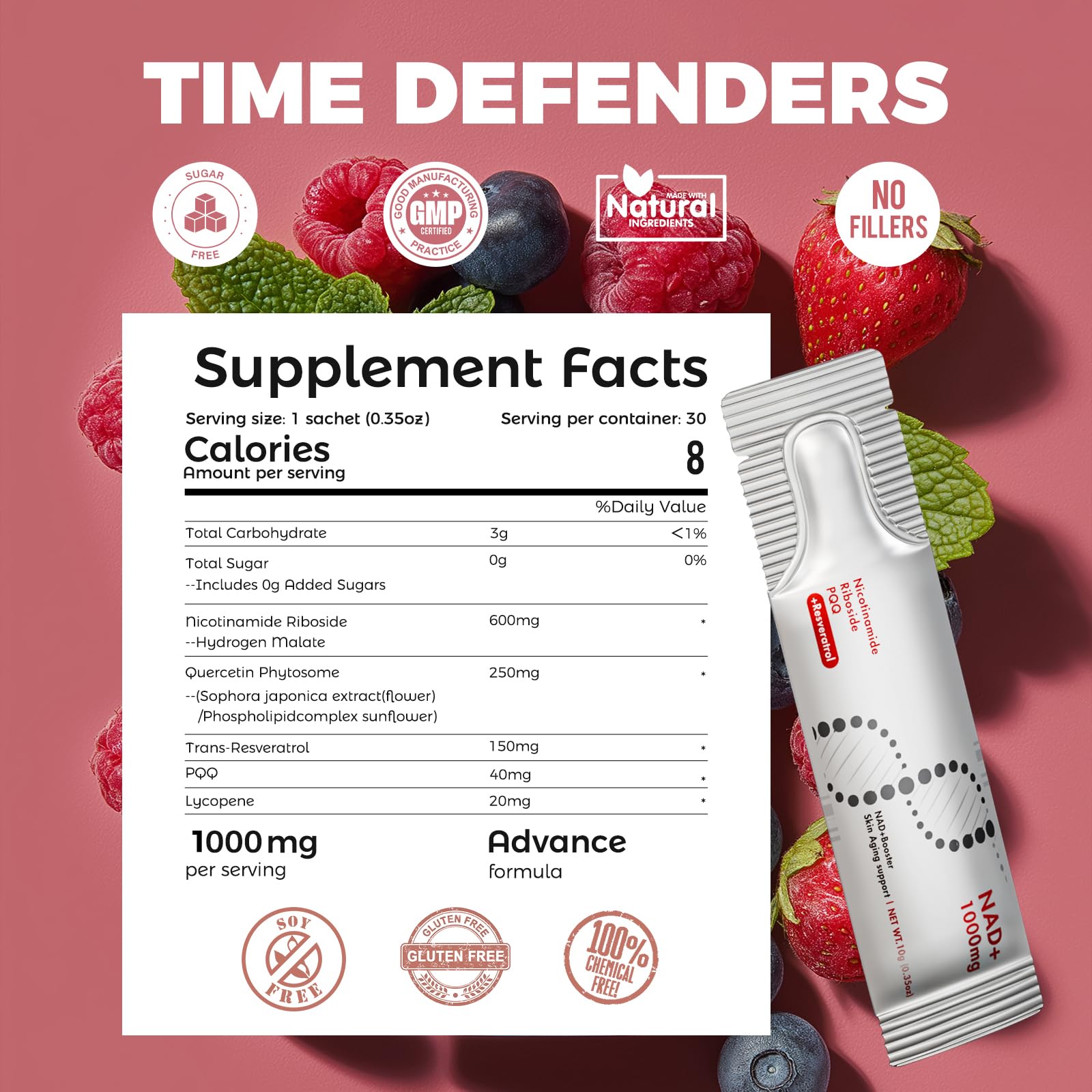 NAD+ Liquid Supplement 1000mg 30 Sachet, Nicotinamide Riboside & Resveratrol with PQQ DNA Repair Advanced NAD Supplement for Men & Women,Boosts Cellular Energy - Maple Wellness Supplements