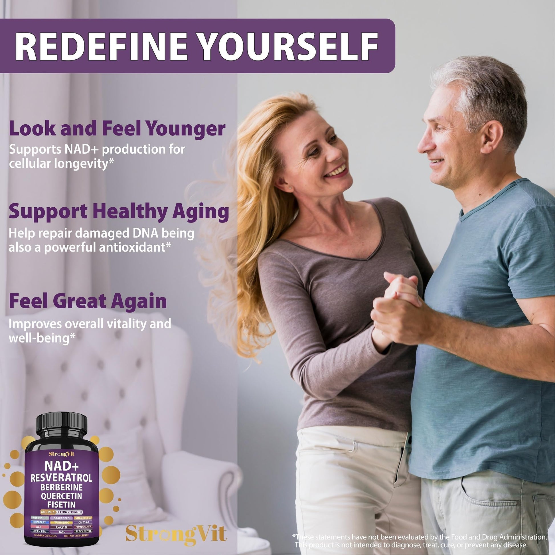NAD Resveratrol Supplement with Berberine, Quercetin, CoQ10. Anti-Aging Formula for Women & Men. Liposomal NAD Plus, NAD+ Booster, Pure Organic Vitamin, USA - Maple Wellness Supplements