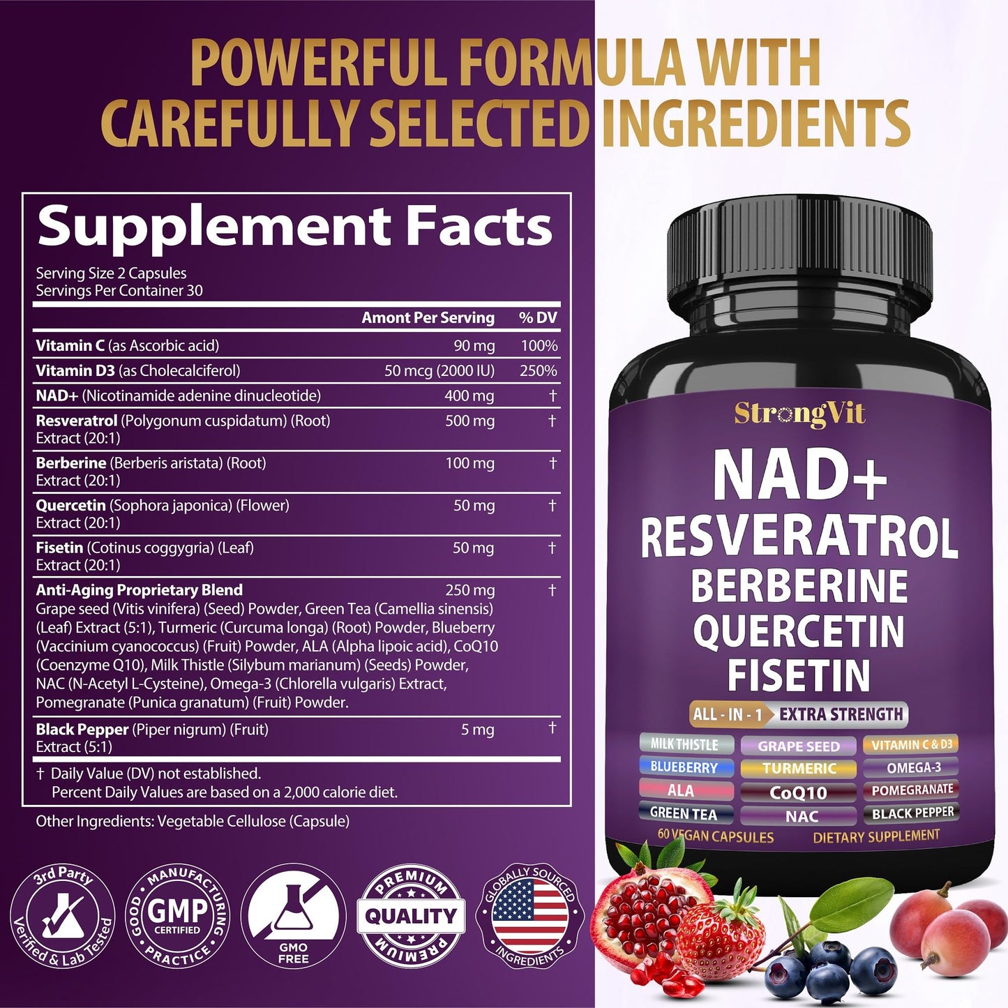 NAD Resveratrol Supplement with Berberine, Quercetin, CoQ10. Anti-Aging Formula for Women & Men. Liposomal NAD Plus, NAD+ Booster, Pure Organic Vitamin, USA - Maple Wellness Supplements