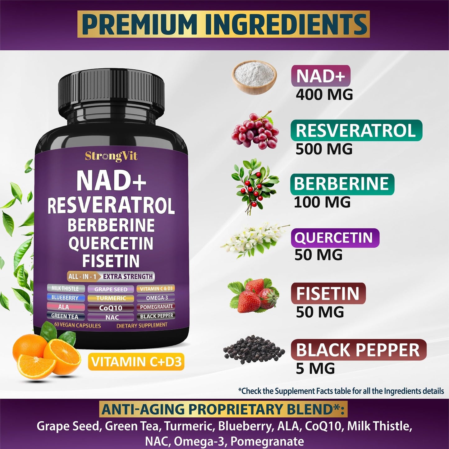 NAD Resveratrol Supplement with Berberine, Quercetin, CoQ10. Anti-Aging Formula for Women & Men. Liposomal NAD Plus, NAD+ Booster, Pure Organic Vitamin, USA - Maple Wellness Supplements