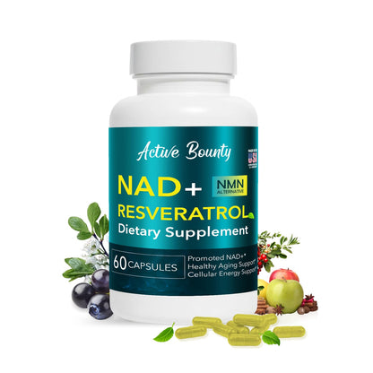 NAD+ Resveratrol Supplement with Quercetin – NMN Alternative for Cellular Energy Support, Focus & Healthy Aging – High Potency 500mg NAD+ Formula, Vegan, Non-GMO, Gluten-Free, Made in USA, 60 Capsules - Maple Wellness Supplements