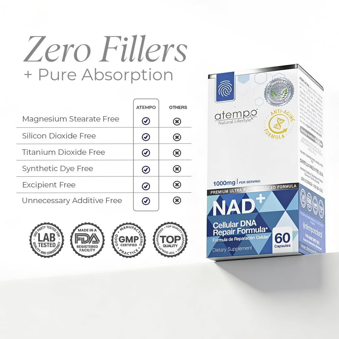 NAD+ Supplement 1000 mg High Absorption – Supports Energy, Cellular Health, Brain Function, and Healthy Aging – Pure NAD Formula with 60 Capsules - Maple Wellness Supplements