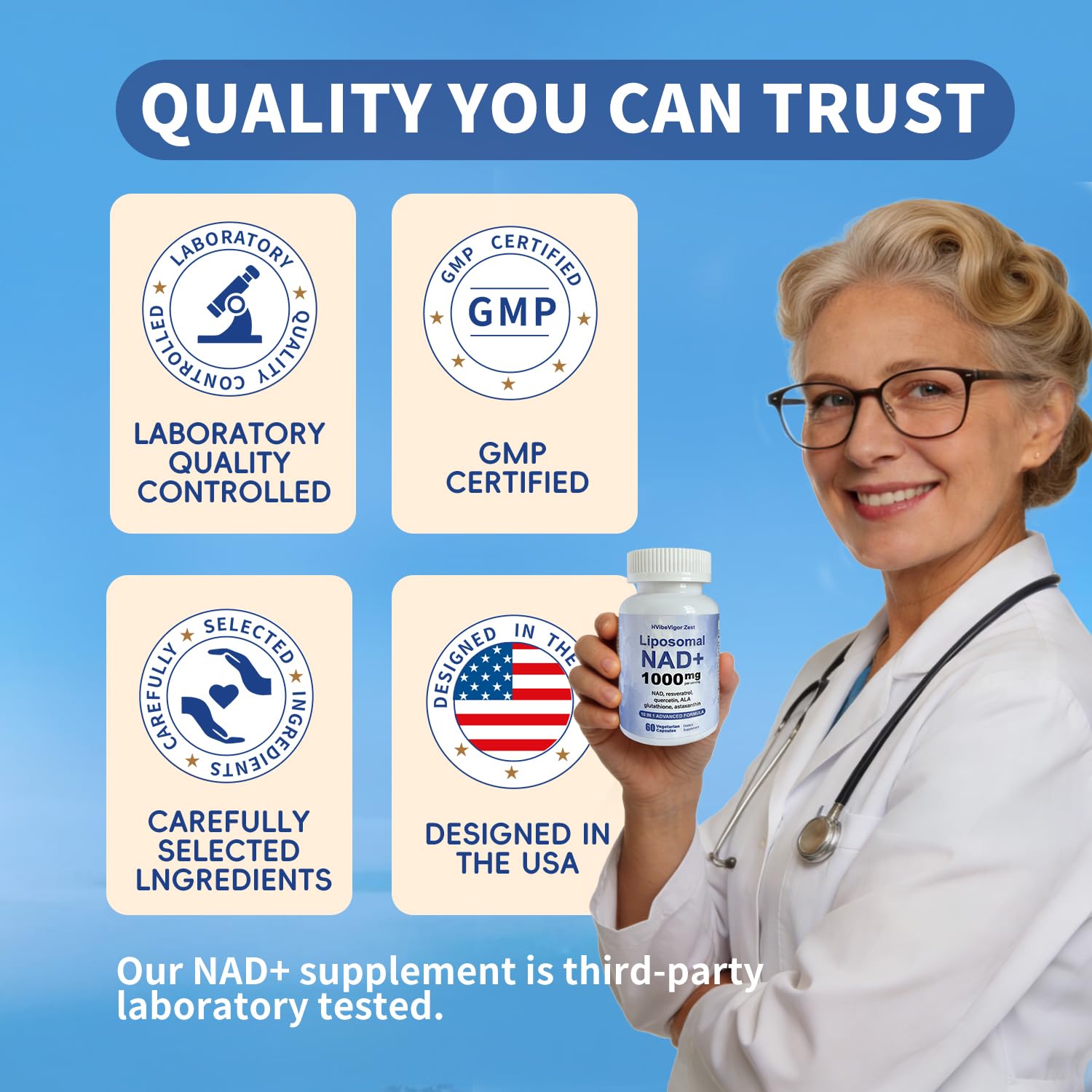 NAD Supplement 1000mg, Liposomal NAD+ Supplement with Resveratrol, Glutathione & Astaxanthin - Support Cellular Health, Stamina & Healthy Aging, NMN Supplement Alternative – 60 Capsules - Maple Wellness Supplements