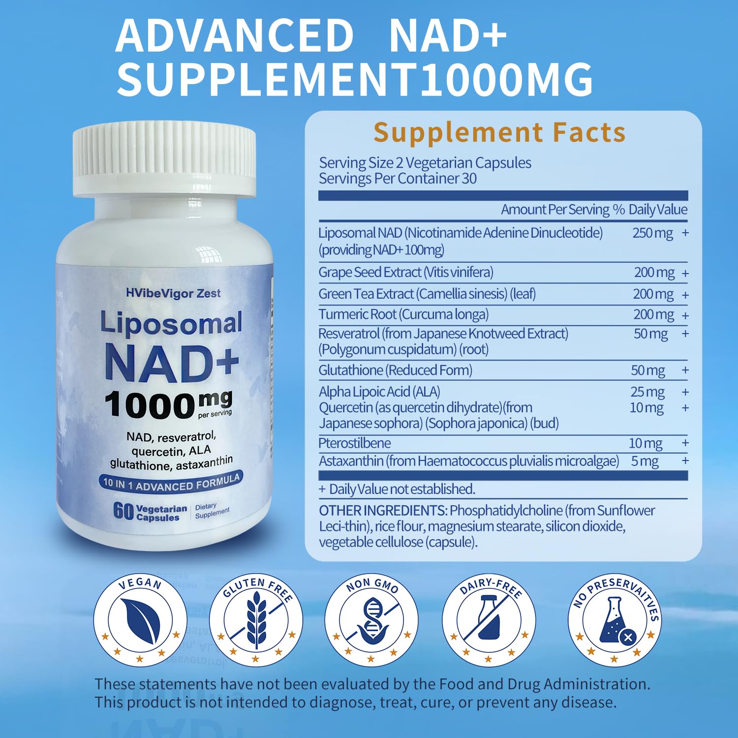 NAD Supplement 1000mg, Liposomal NAD+ Supplement with Resveratrol, Glutathione & Astaxanthin - Support Cellular Health, Stamina & Healthy Aging, NMN Supplement Alternative – 60 Capsules - Maple Wellness Supplements