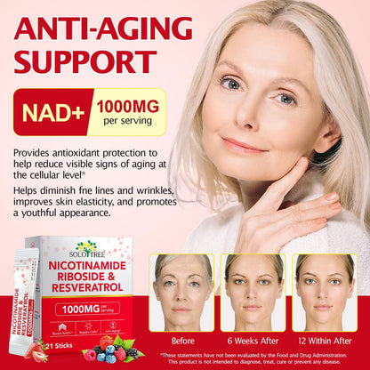 NAD+ Supplement 1000mg Liquid Packets 21pcs, Nicotinamide Riboside Resveratrol, NAD Supplements for Women Men, Anti-Aging, Repairs Cells, Support Natural Vitality - Maple Wellness Supplements
