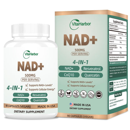 NAD Supplement 500mg, Pure Organic NAD+ Supplement for Women & Men, NAD+ with Trans-Resveratrol & CoQ10 & Quercetin for Cellular Energy & Healthy Aging, NMN Alternative (90 Vegan Caps) - Maple Wellness Supplements