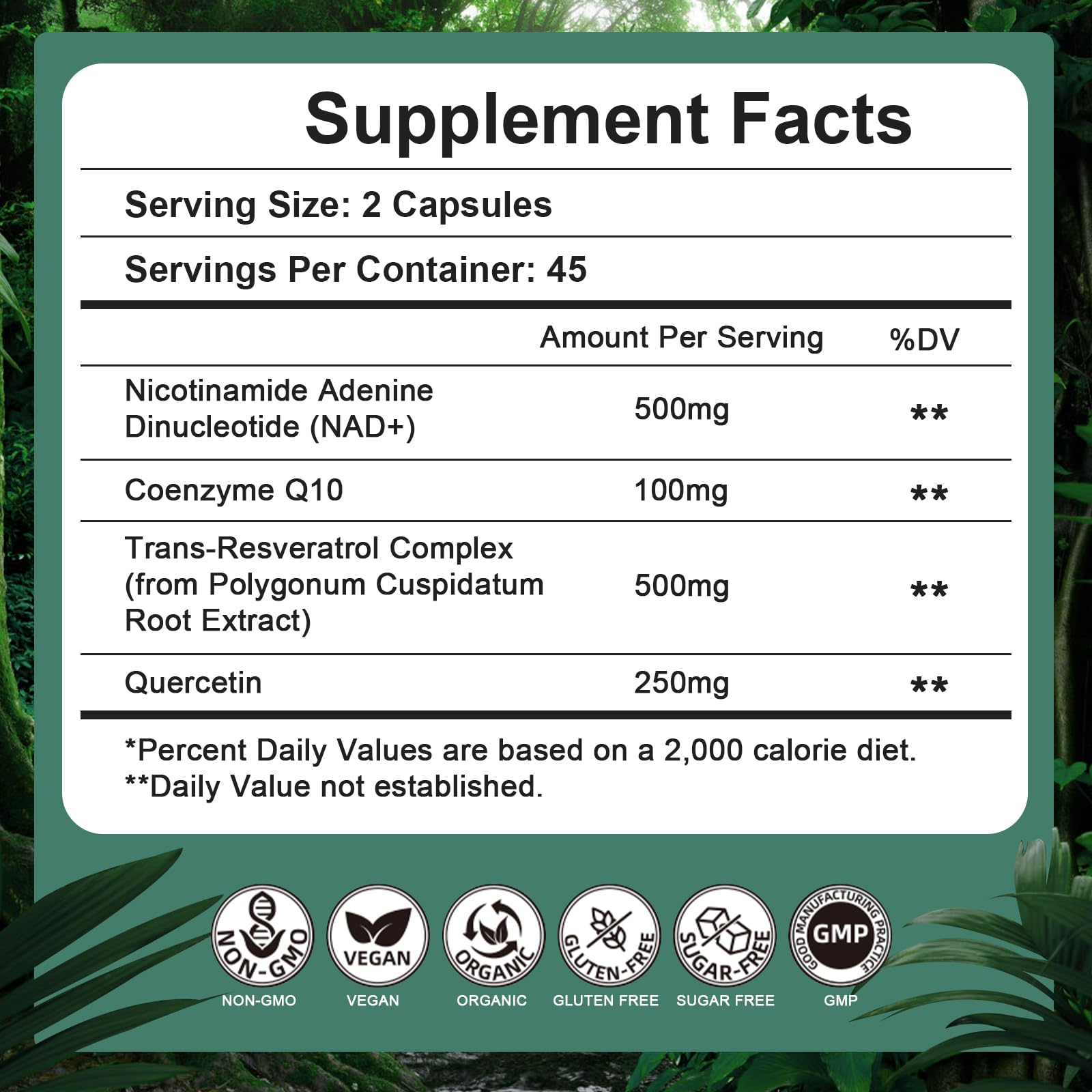 NAD Supplement 500mg, Pure Organic NAD+ Supplement for Women & Men, NAD+ with Trans-Resveratrol & CoQ10 & Quercetin for Cellular Energy & Healthy Aging, NMN Alternative (90 Vegan Caps) - Maple Wellness Supplements
