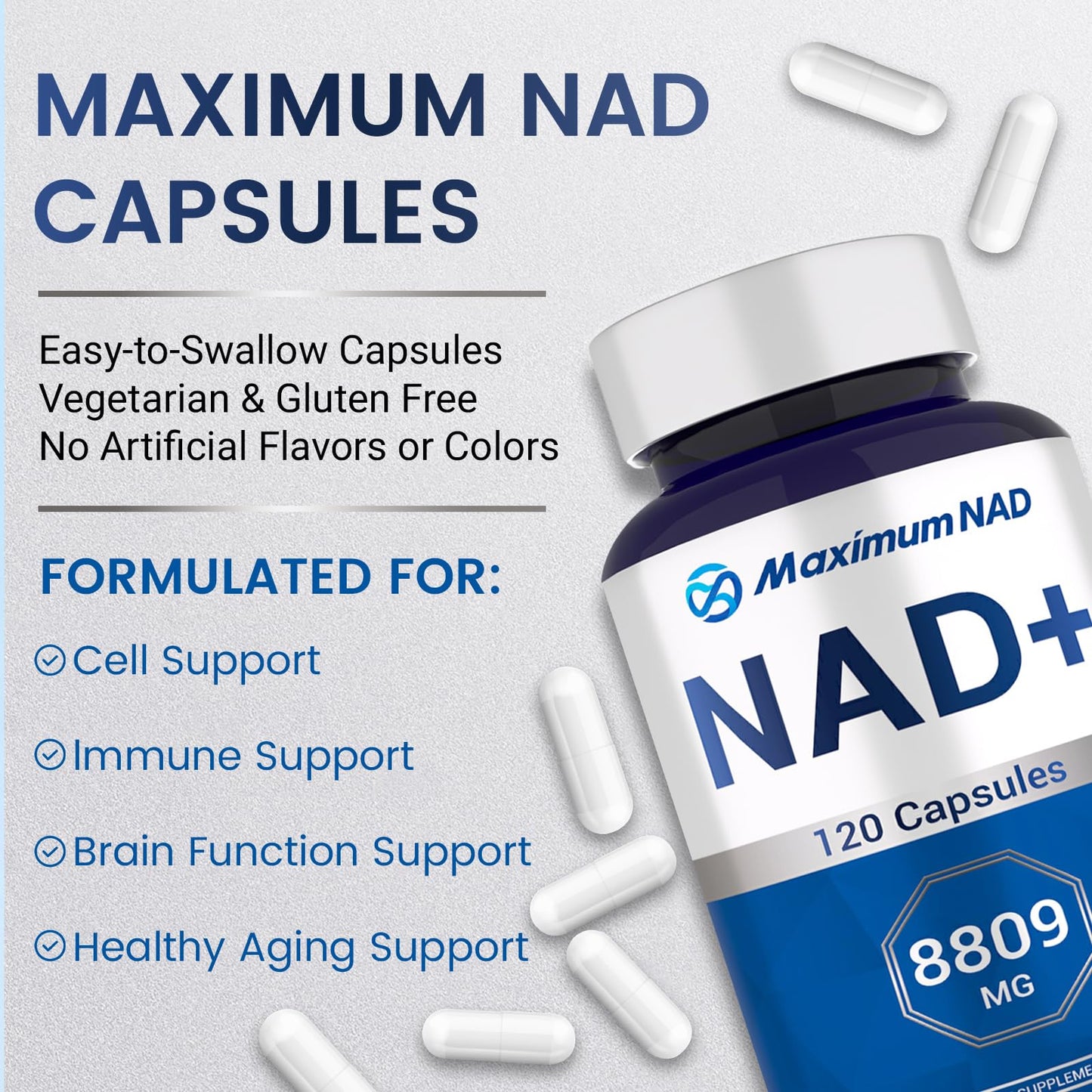 NAD+ Supplement 8,809mg with Liposomal NAD and Resveratrol for Women & Men - 120 Capsules to Support Cellular Health, Boost Stamina & Healthy Aging, Vegan & Gluten-Free - Maple Wellness Supplements