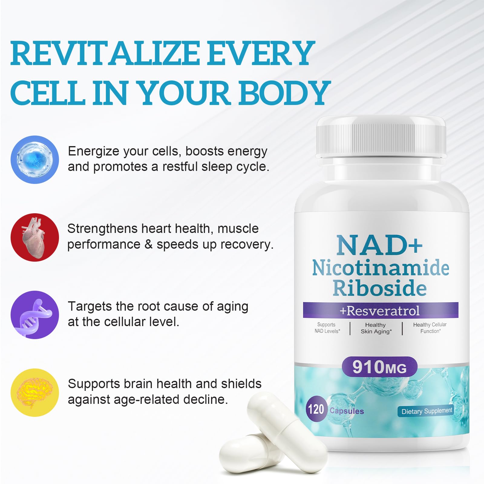 NAD+ Supplement Alternative - Liposomal Nicotinamide Riboside - Resveratrol & Quercetin - High Purity NAD Supplements for Anti-Aging, Focus, Energy 120 Capsules - Maple Wellness Supplements
