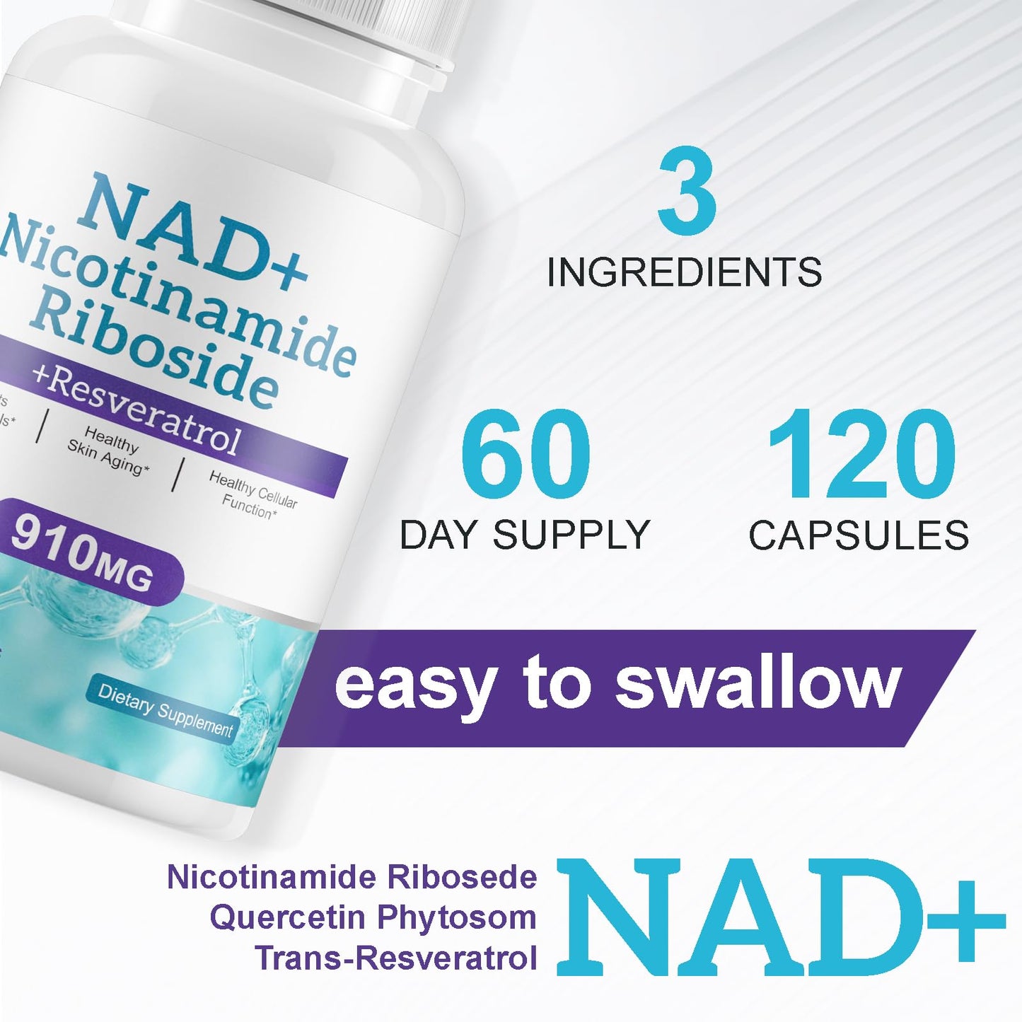 NAD+ Supplement Alternative - Liposomal Nicotinamide Riboside - Resveratrol & Quercetin - High Purity NAD Supplements for Anti-Aging, Focus, Energy 120 Capsules - Maple Wellness Supplements