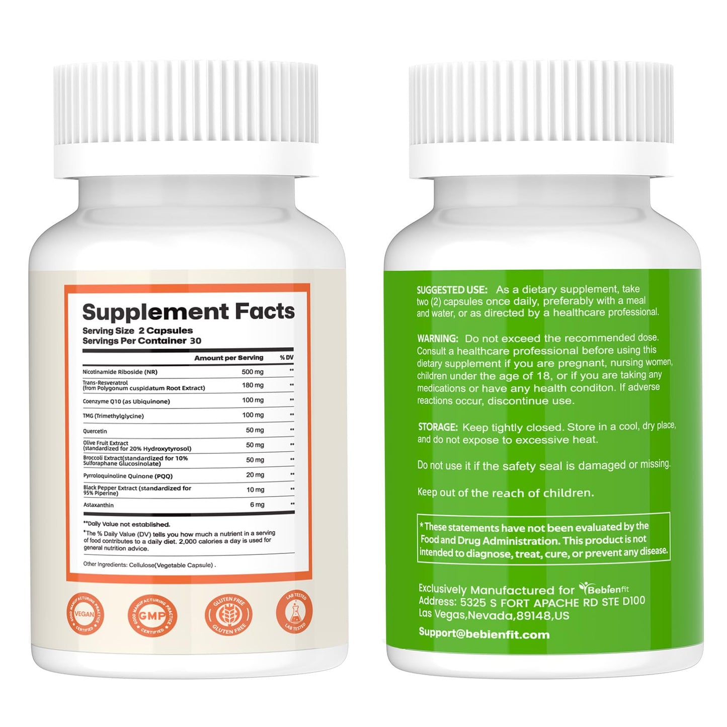 Nad Supplement for Healthy Aging | Energy| Antioxidant| Skin Health| Focus ,10-in-1 Formula with NR,Trans-Resveratrol,CoQ10,Astaxanthin,PQQ,TMG,Quercetin,Olive Fruit Nad+ for Women Men,60 Vegan Caps - Maple Wellness Supplements